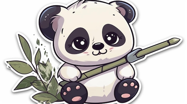 kawaii sticker, A cute Panda stirring, designed with colorful contours and  isolated. AI Generated 29227104 PNG