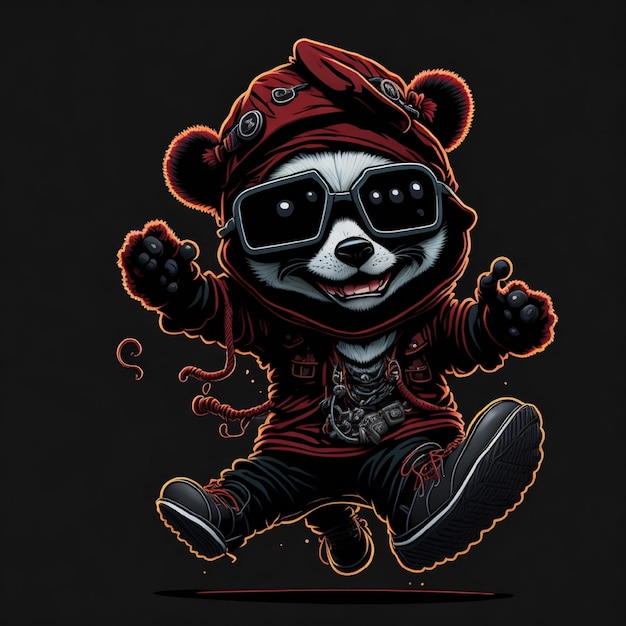 A cartoon panda with sunglasses and a hoodie that says'panda'on it