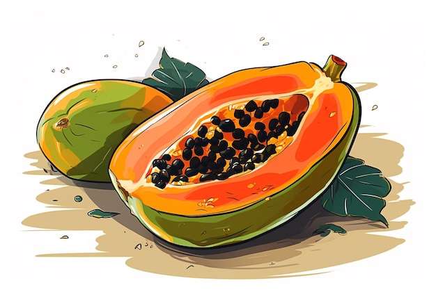 A cartoon of a papaya with the word papaya on the side.