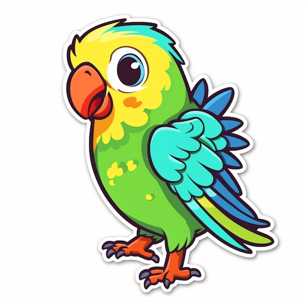 cartoon papegaai met blauwe vleugels en gele snavel op witte achtergrond generatieve ai