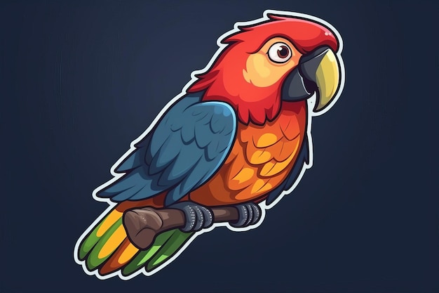 Cartoon parrot on a branch