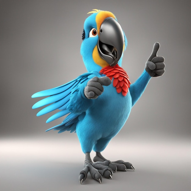 Мультяшный попугай показывает большой палец вверх, созданный AI