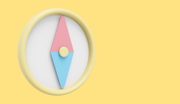 Cartoon pastel compass navigation direction finding 3d\
rendering icon on yellow background space for text