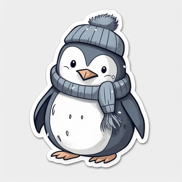 A cartoon penguin wearing a hat and scarf generative ai