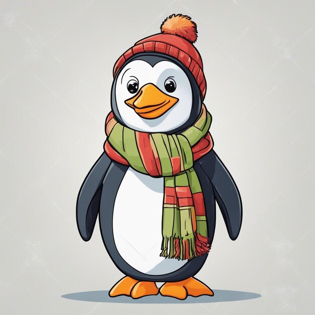 Cartoon penguin wearing hat and scarf