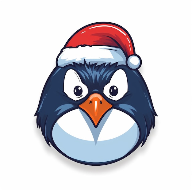 Photo cartoon penguin wearing a santa hat generative ai