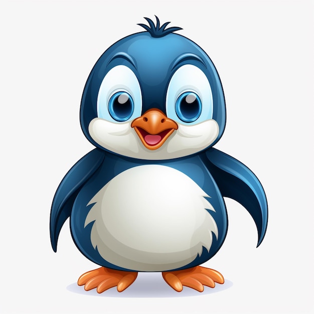 Cartoon penguin with big eyes and a white belly generative ai