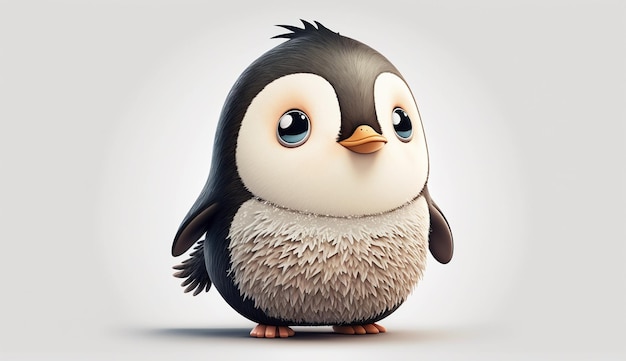 A cartoon penguin with blue eyes and a black nose.