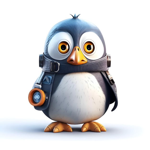 Cartoon penguin with helmet and goggles on a white background