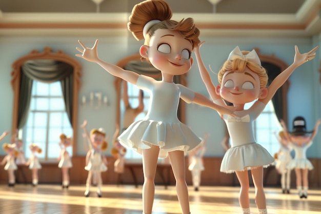 Foto persone dei cartoni animati in una lezione di balletto