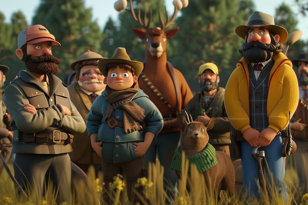 Foto persone dei cartoni animati in un corso di caccia