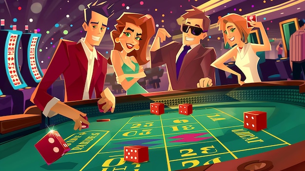 a cartoon of people playing poker on a casino table