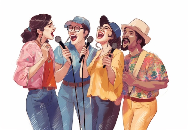 A cartoon of people singing and singing