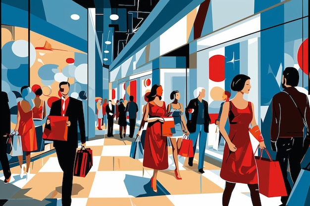 Premium AI Image | A vector illustration of people walking in a mall.