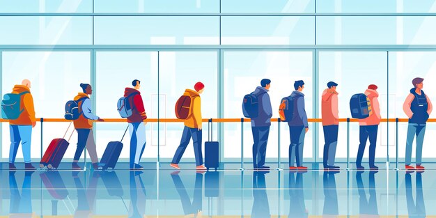 Photo a cartoon of people with backpacks standing in an airport