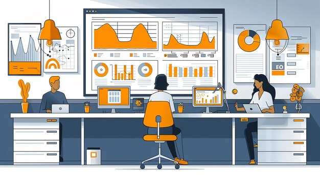 a cartoon of a person looking at a computer screen with a graph showing a graph