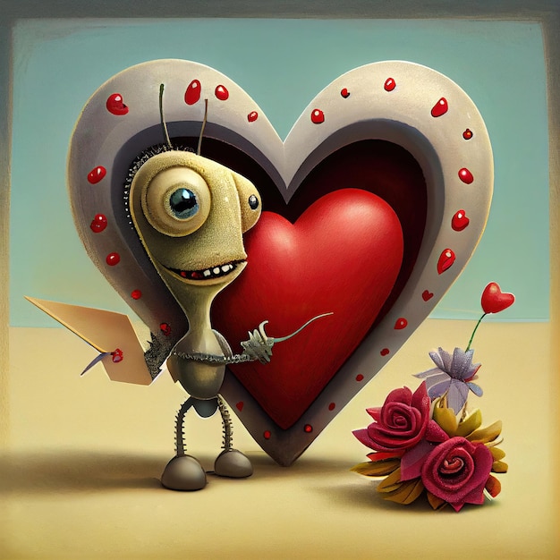 Cartoon person with heart as greeting card love concept made\
with generative ai valentine day