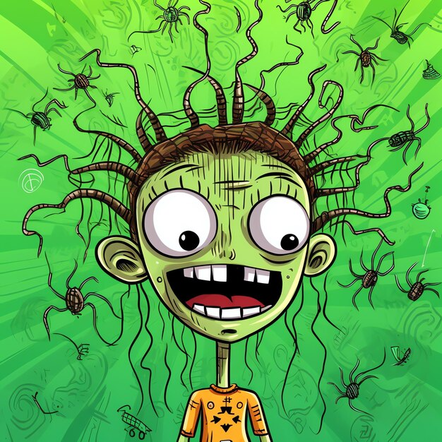 Cartoon of a person with many spiders