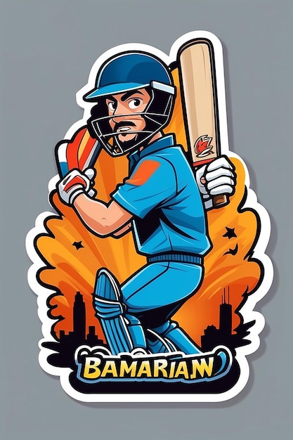 Cartoon personage Batsman speelt Cricket Championship Sticker Vector Illustratie