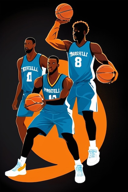 Cartoon personage groep basketbalspelers geïsoleerde vector silhouetten