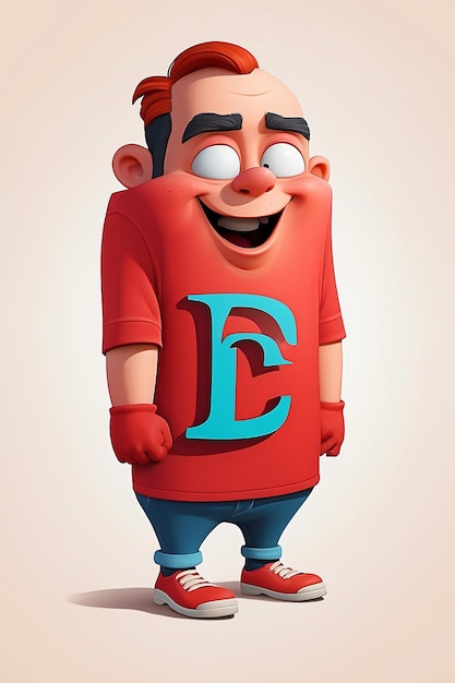 Foto cartoon personage in rood shirt met letter d ontwerp