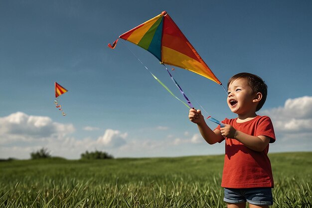 Cartoon personage Kite Flying Windy Day Soar