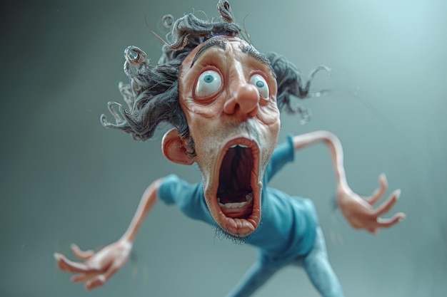 Cartoon personage mannen zijn bang van angst schreeuwen en bang 3d illustratie