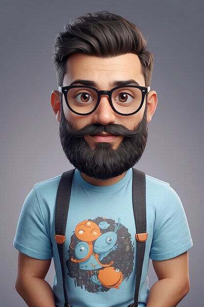 Cartoon personage met baard en bril op hemd