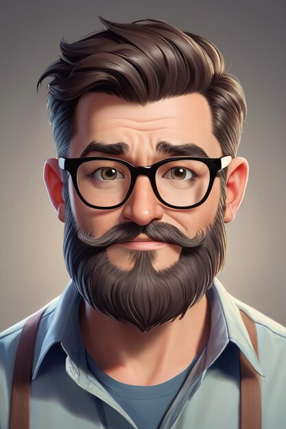 Cartoon personage met baard en bril op hemd