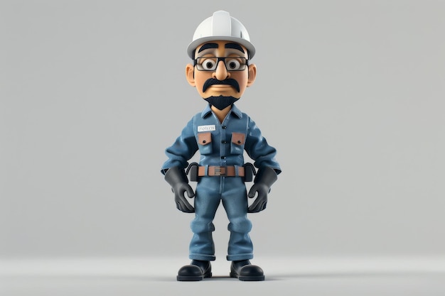 Cartoon personage met hardhat en bril