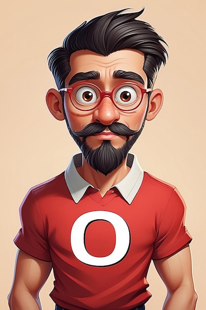 Cartoon personage met rood shirt en letter D