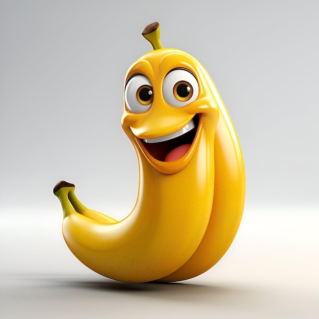 Cartoon personage van banaan met glimlachend gezicht 3D illustratie.