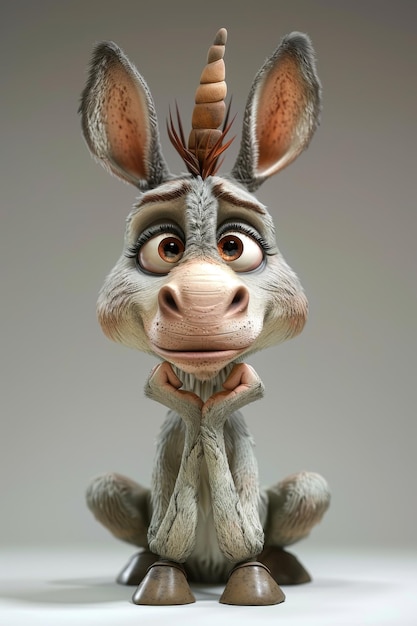 Cartoon personage van een ezel op een grijze achtergrond 3D-illustratie