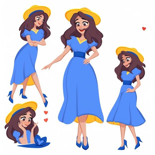 cartoon personage van een vrouw in een blauwe jurk en hoed generatieve ai