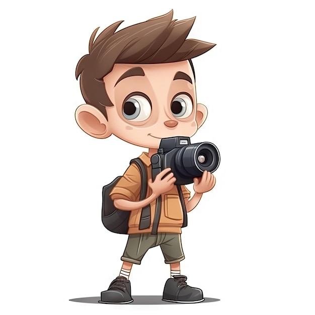 Cartoon personage van jongen Fotograaf witte achtergrond