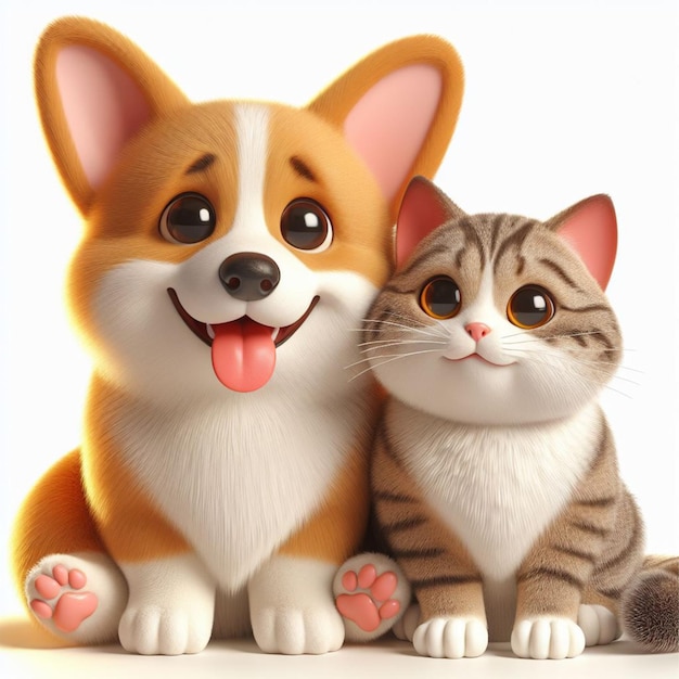 Cartoon Pets cat and dog friends