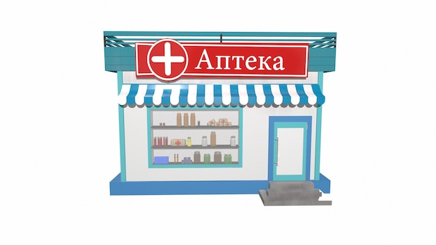 Photo cartoon pharmacy on a white background