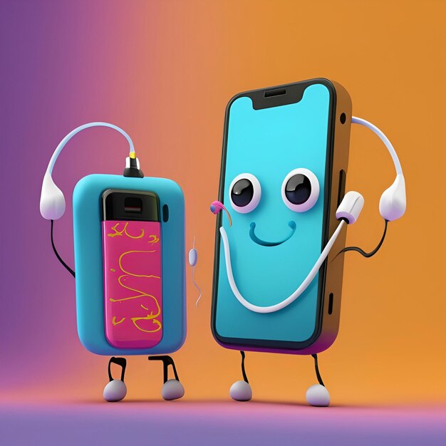 Концепция социальной сети Cartoon Phone Character смартфон и аксессуар