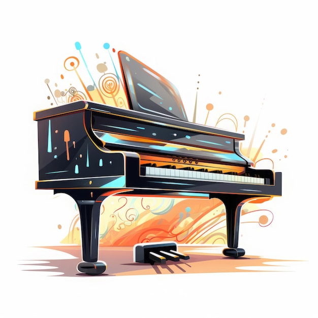 cartoon piano on white background