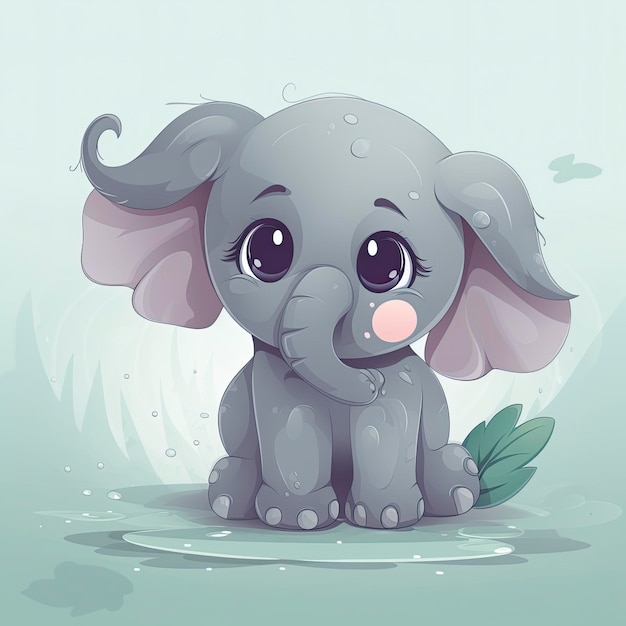 A cartoon picture of a baby elephant with a gray background