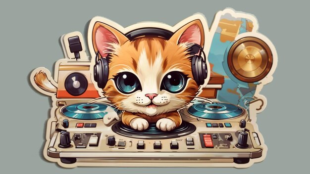 Photo a cartoon picture of a cat with headphones on it