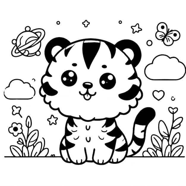 a cartoon picture of a cute tiger for coloring