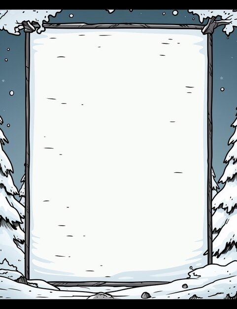 写真 雪で覆われたフレームの漫画 背景に雪人形が描かれています