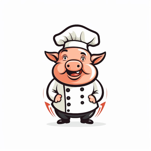 cartoon pig chef with a white hat and apron generative ai