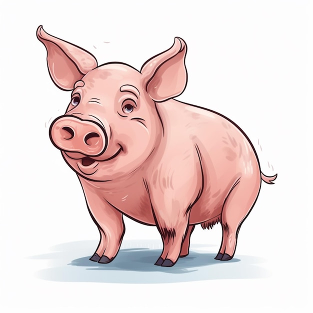 Cartoon pig standing in front of a white background generative ai