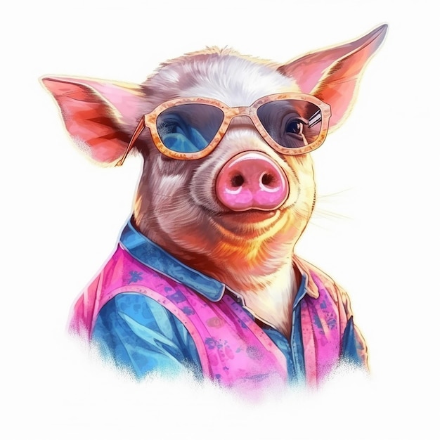 Cartoon pig with glasses