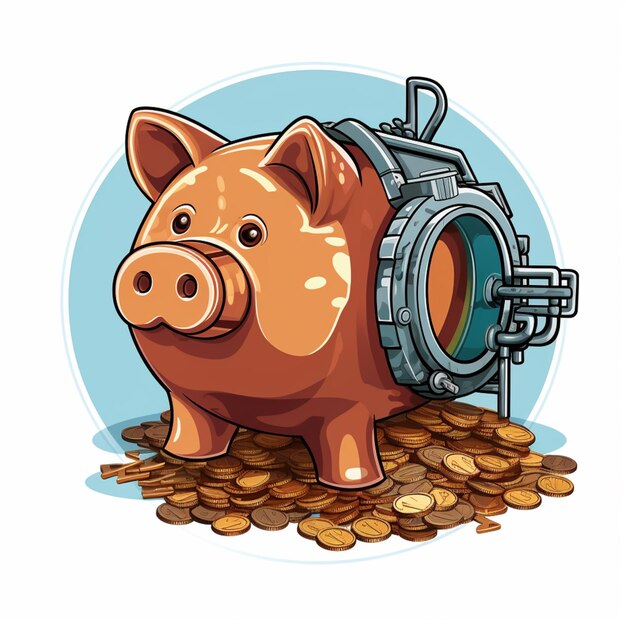 cartoon piggy bank with coins and a camera generative ai