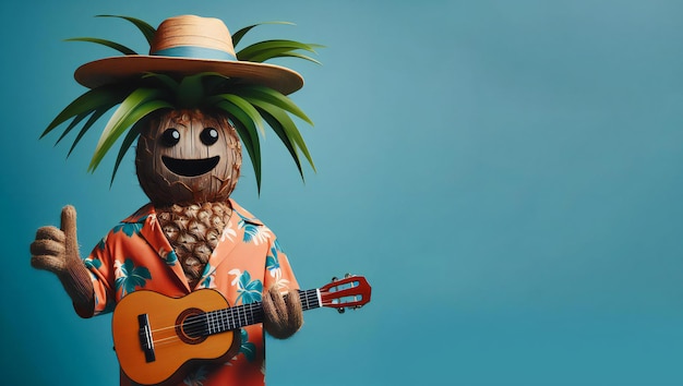 a cartoon of a pineapple wearing a hat and holding a guitar