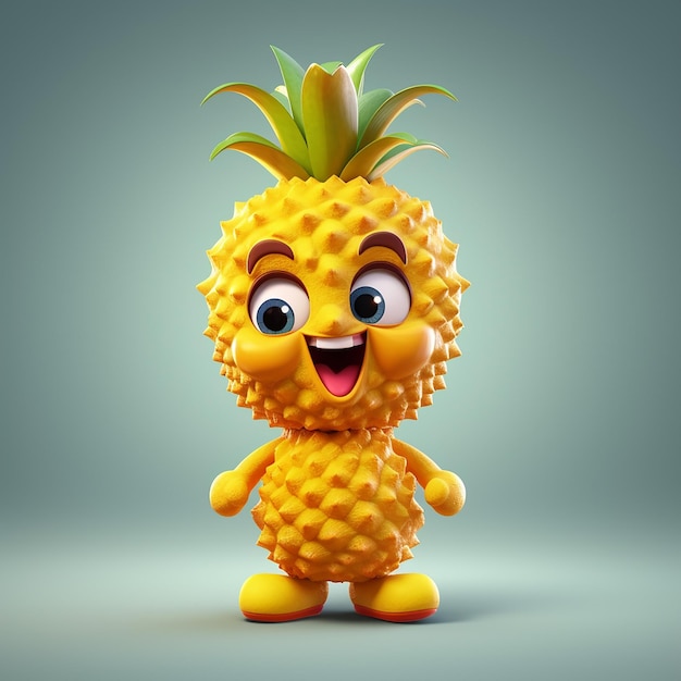 A cartoon pineapple with a green top and a yellow top.