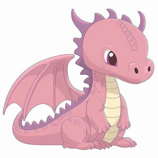 cartoon pink dragon sitting down with its wings spread generative ai